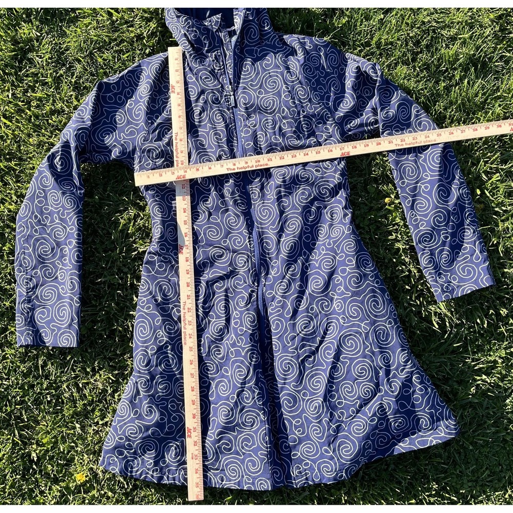 AGU Jacket Womens XL Blue Hooded Windbreaker Raincoat Reflective Print‎ Cycling - Picture 13 of 14